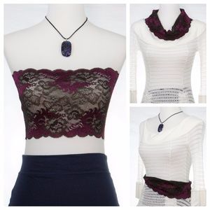 NWOT Bandeau Blk/Burgundy Stretchy Lace Tube