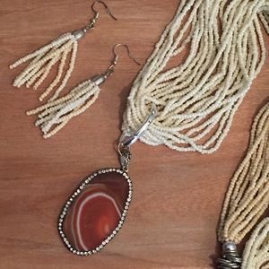 Beaded Agate Necklace & Earrings – Orange WE29700