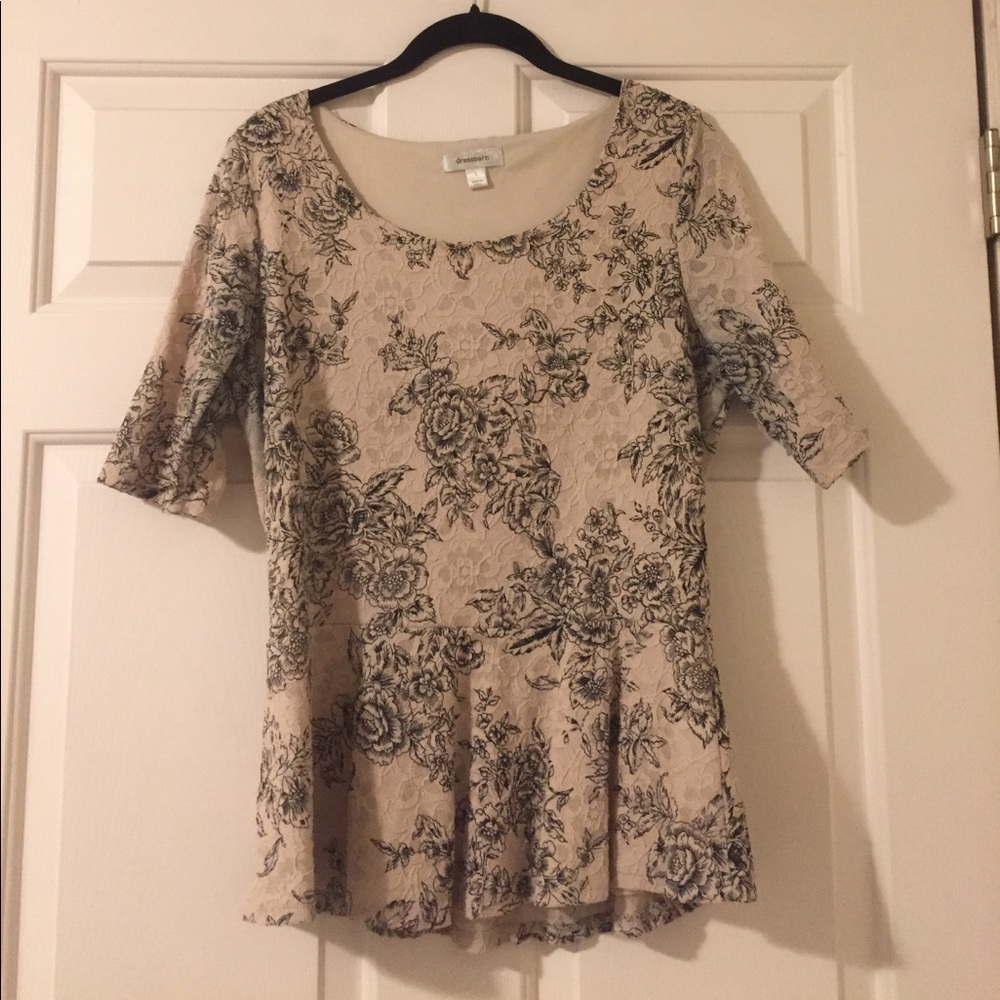 Lace flower-patterned DressBarn peplum blouse