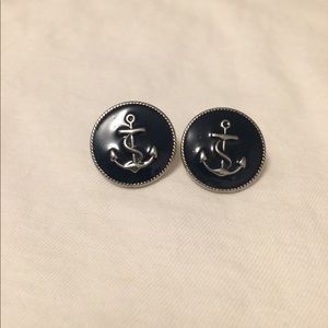 Navy & Silver Large Nautical Anchor Post Earrings Navy & Silver Large Nautical Anchor Post Earrings