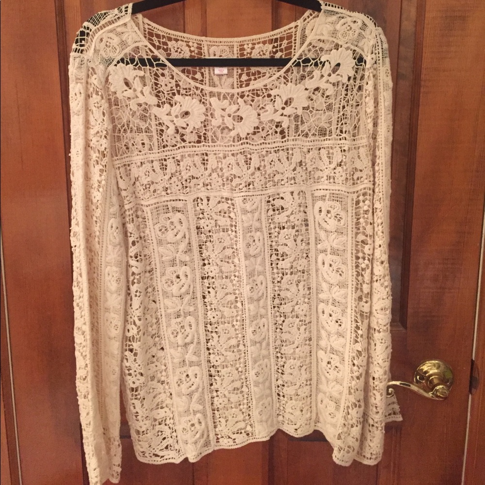 NWOT Cream Crochet Sweater