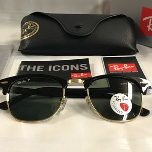 Rayban Black Polarized Clubmasters Sunglasses NEW