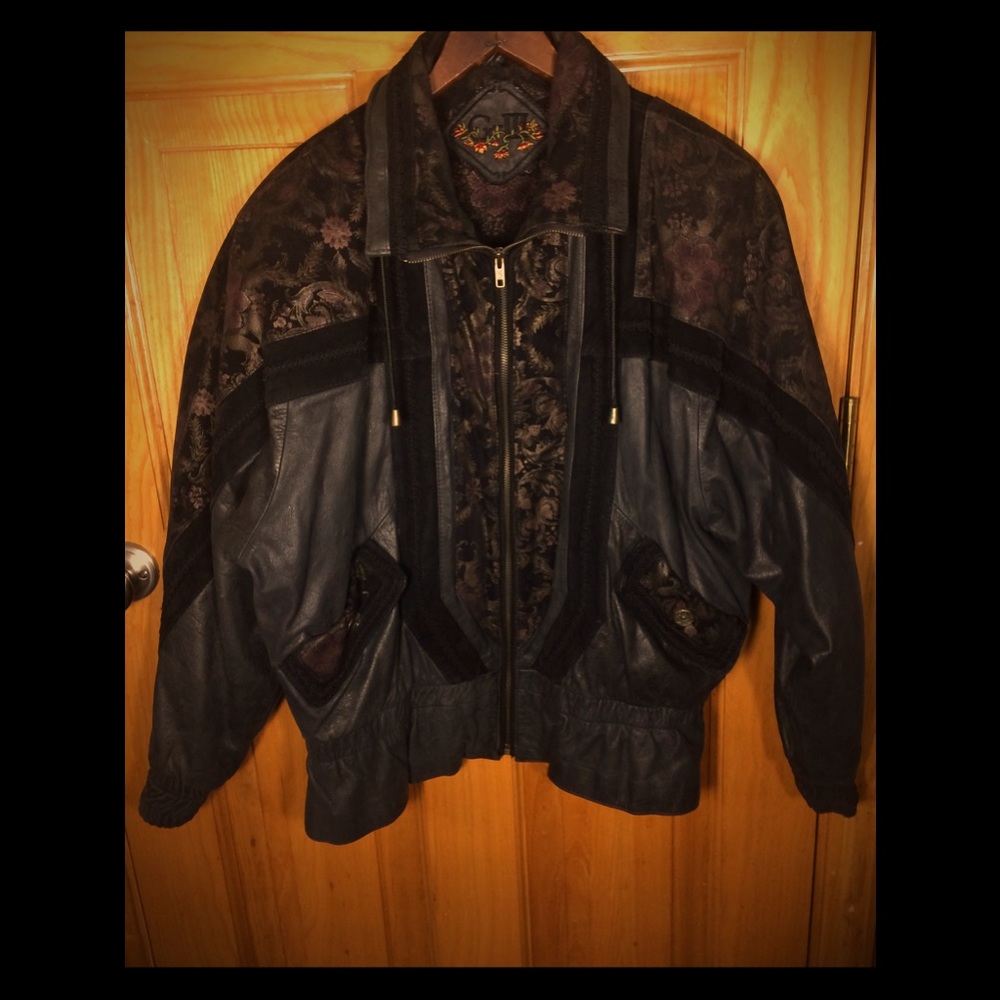 VTG GIII Floral Black Leather Motorcycle Jacket