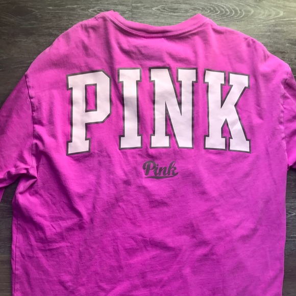 Victoria/'s Secret PINK Long Sleeve T Shirt Campus Tee Neon Purple XS Big Fit Nwt