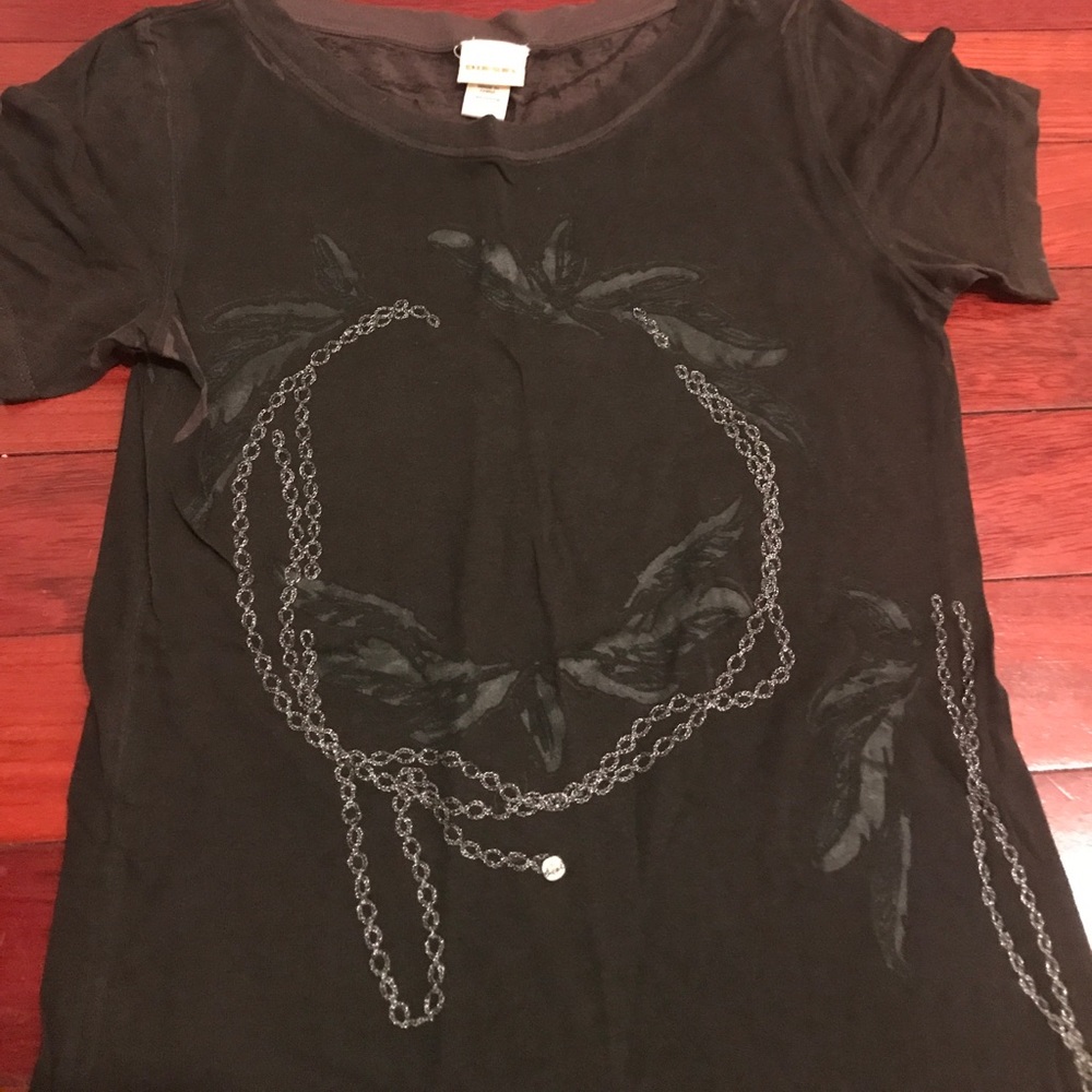 Diesel XXS black cotton tee with chain embroidery
