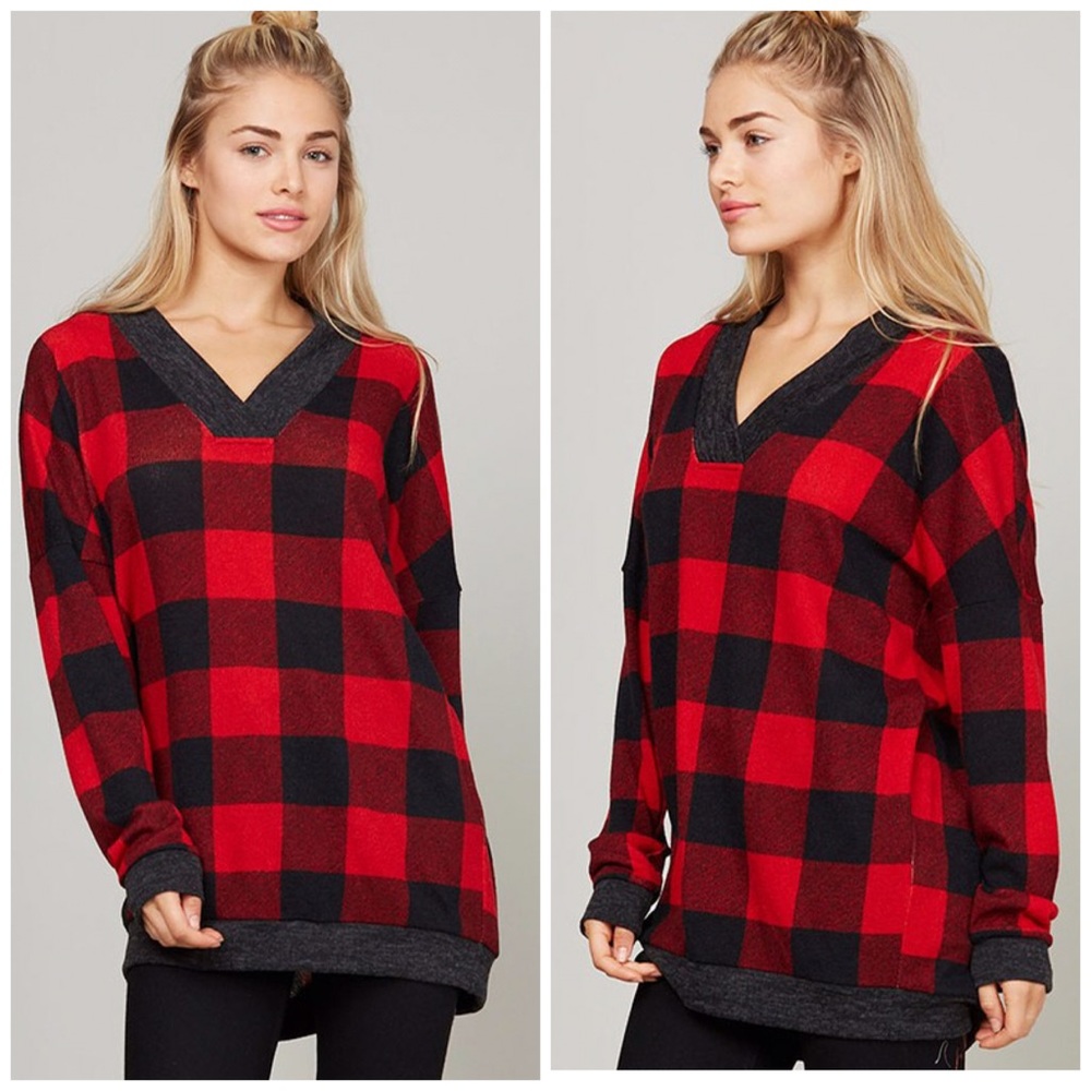 V-Neck Plaid Print - Picture 3 of 3
