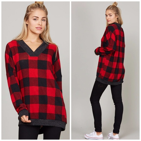 V-Neck Plaid Print - Picture 2 of 3