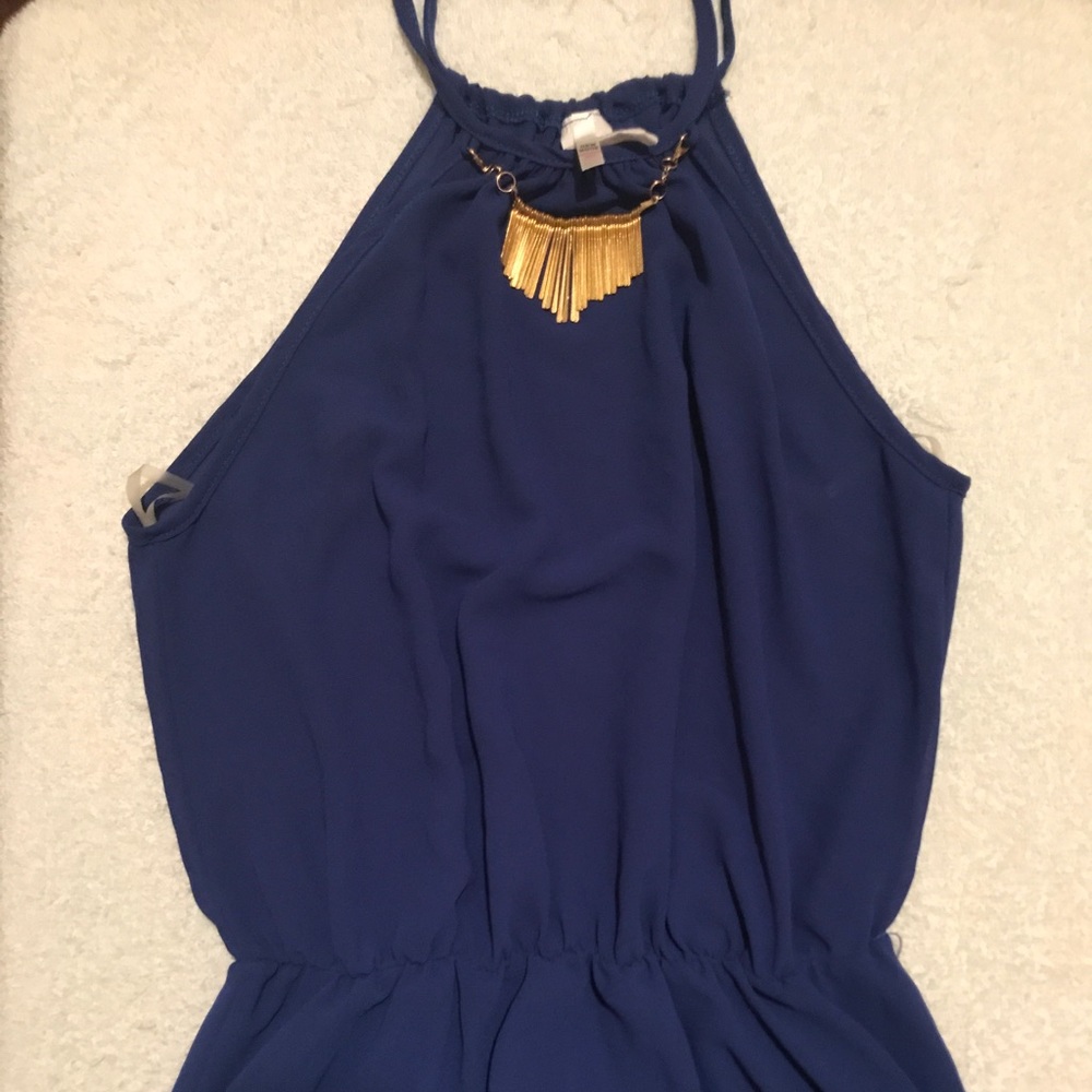 ROYAL BLUE CHIFFON TOP W/ GOLD DETAILING ATTACHED