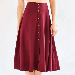Burgundy Button Down Flowy A Line Midi Skirt