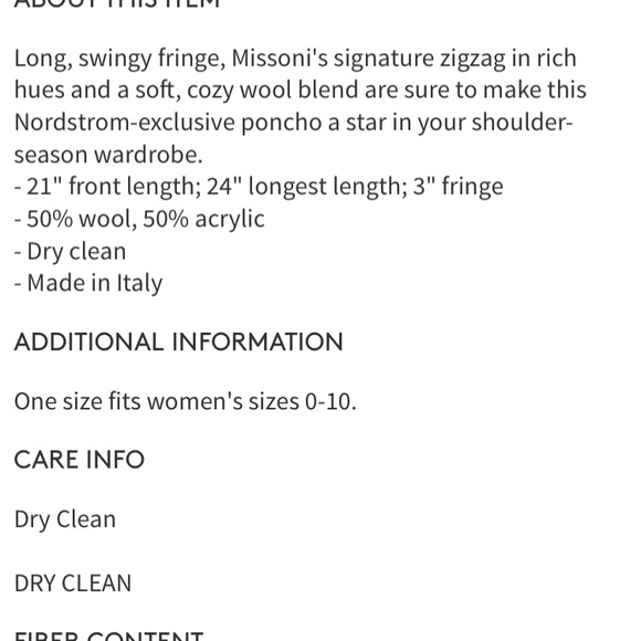 One left ! Great Gift! Missoni wool blend poncho - Picture 5 of 5