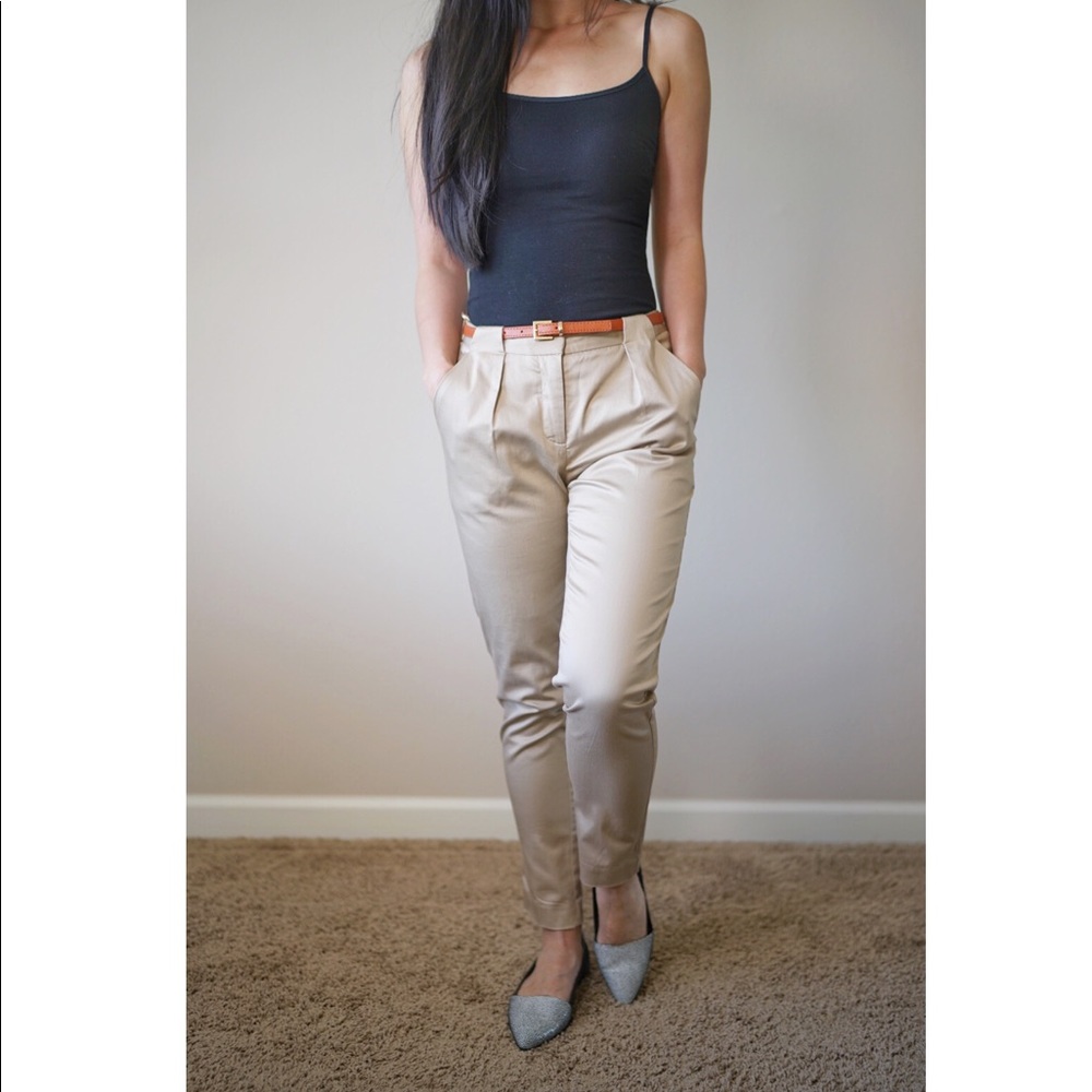 Oasis cream fitted pants with belt