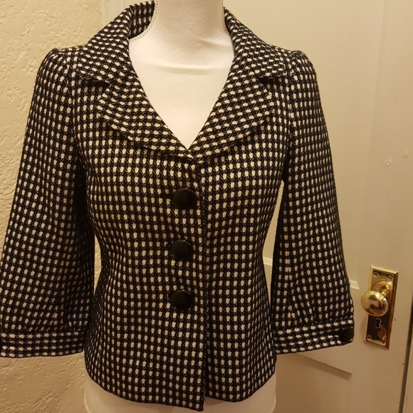Ann Taylor 3/4 sleeve blk& wht Jacket. Sz 4 - Picture 2 of 5