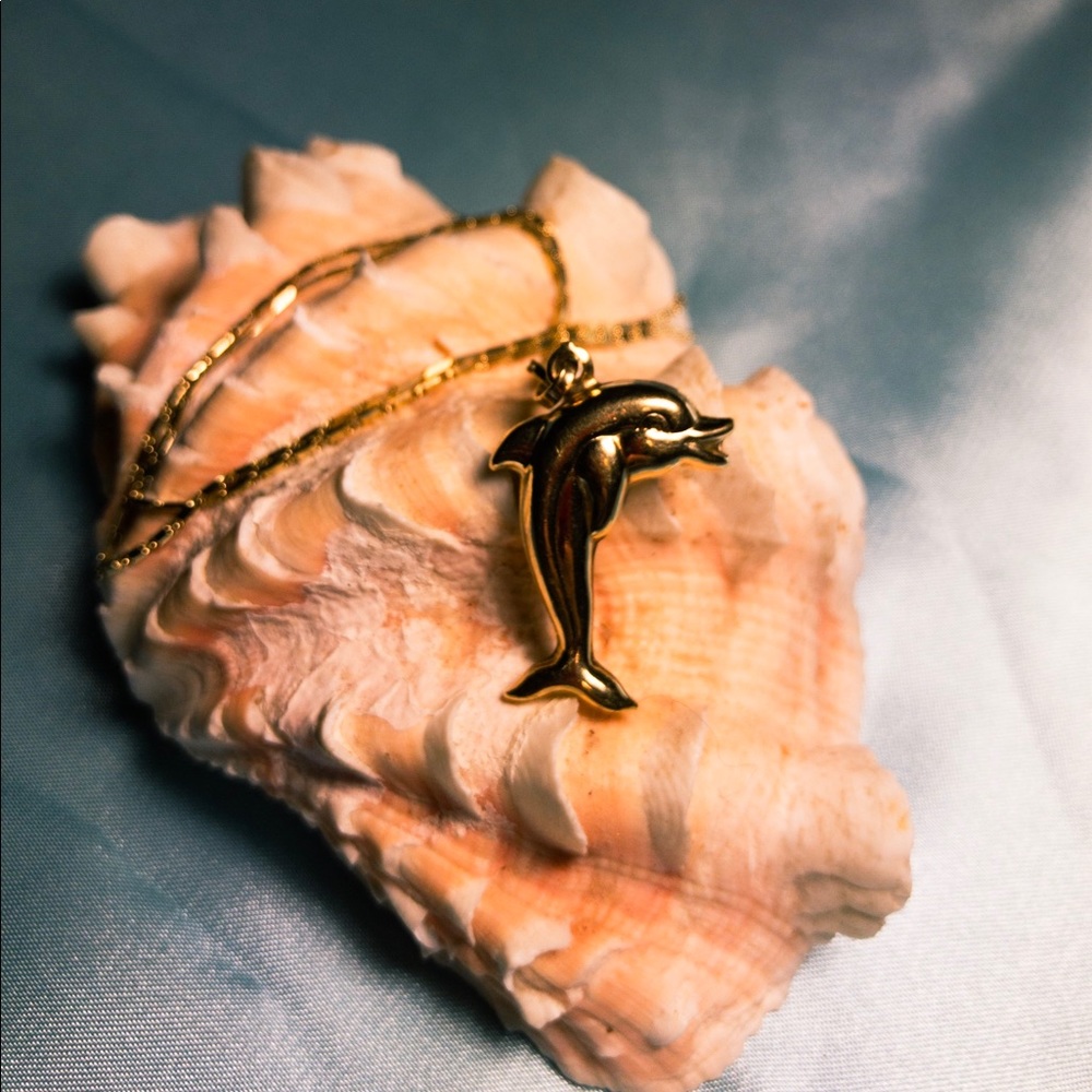 14K dolphin with Lumina style chain also 14k