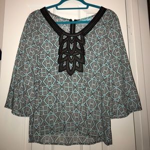 Teal navy blue blouse