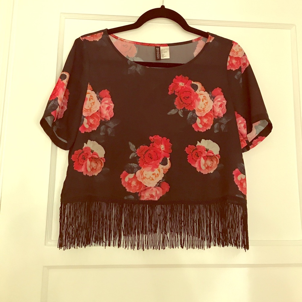 H&M floral fringe blouse