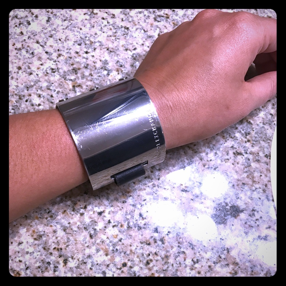 Black leather and silver bracelet