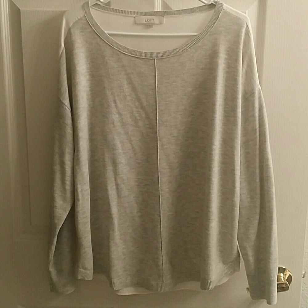 LOFT Gray & White Long Sleeve Top Sz XL