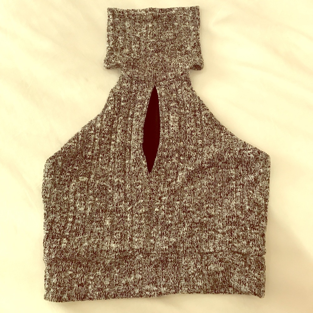 Naked Wardrobe Grey Turtleneck Crop Top