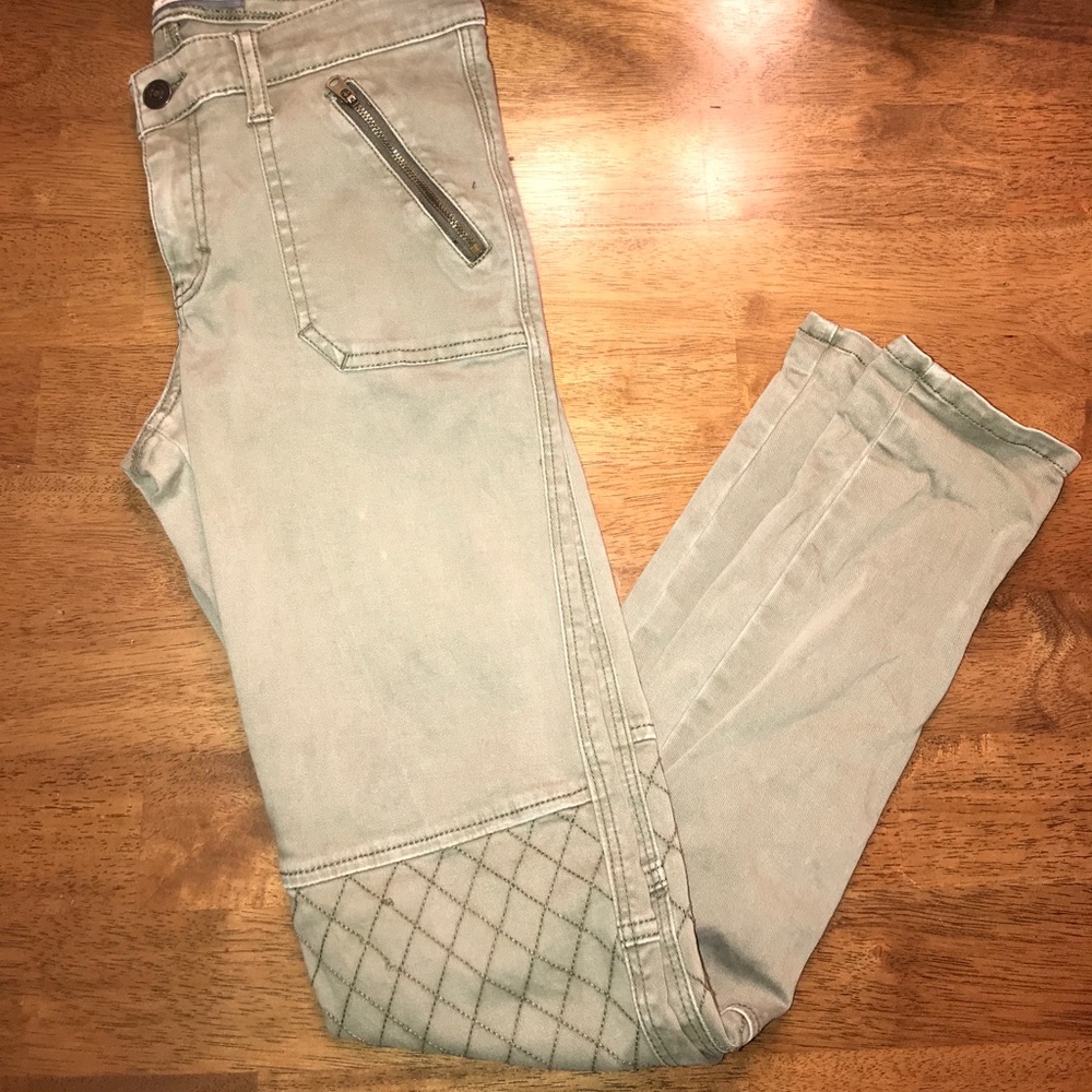 Army green ankle zip jeans