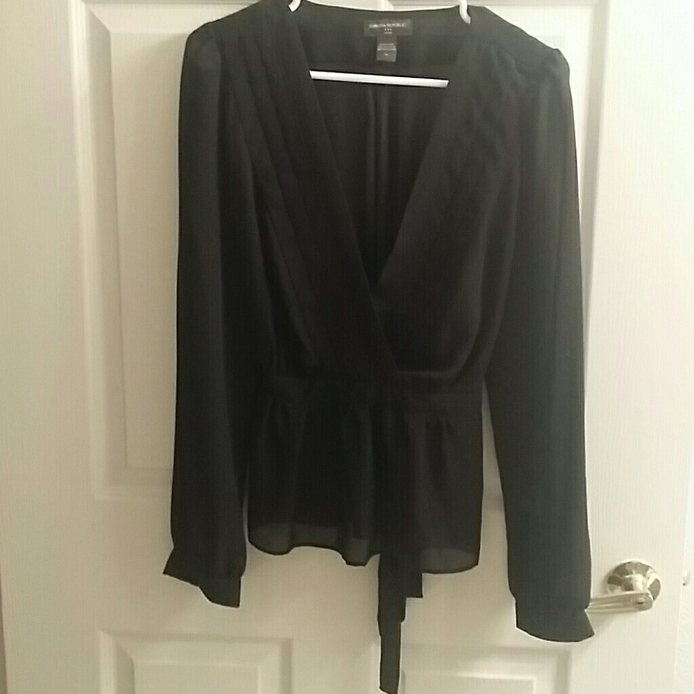 Banana Republic Black Sheer Blouse Sz Petite XL