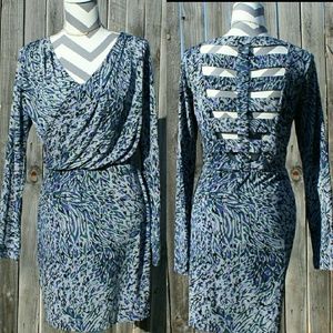 BCBGeneration cage back v-neck faux wrap dress