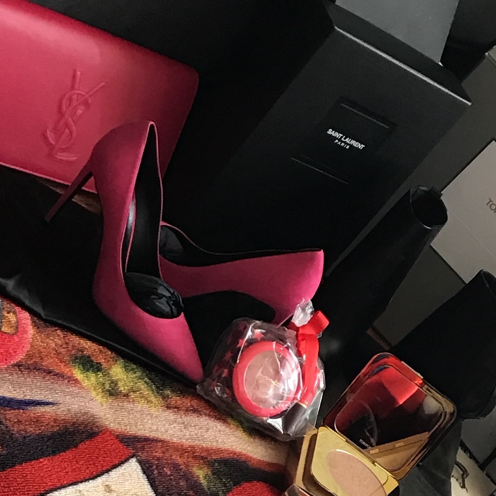 Satan Laurent ysl Hot pink suede high heels