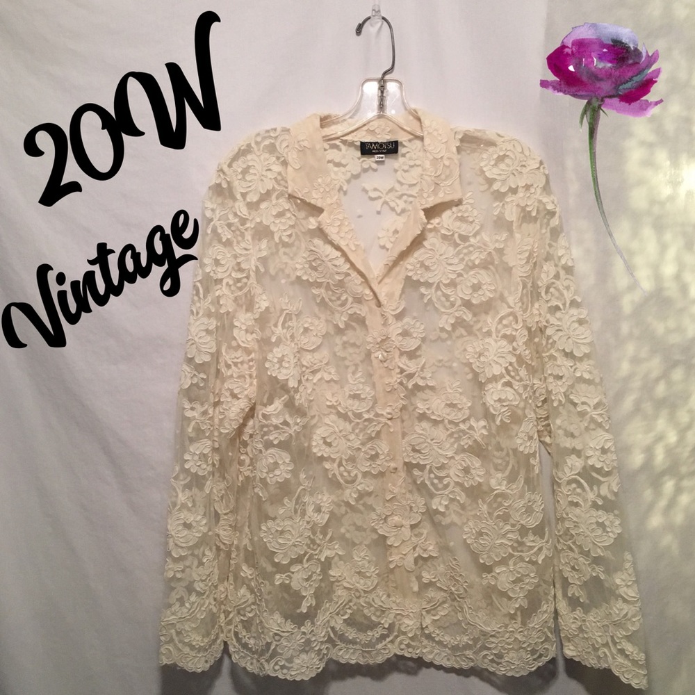 Vintage Cream Lace Jacket Blouse Size 20W