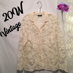 Vintage Cream Lace Jacket Blouse Size 20W