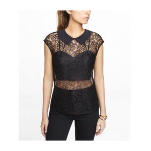 Express Point Collar Embroidered Lace Shirt