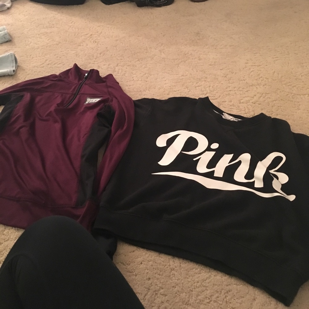 pink quarter zip & crew neck