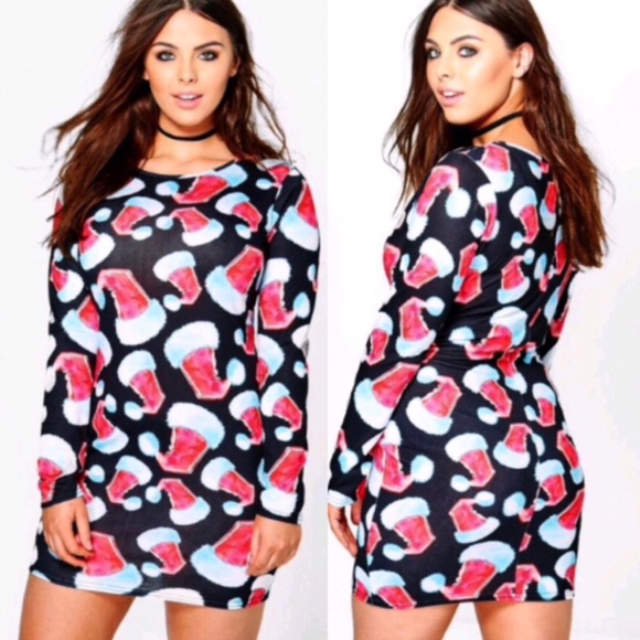 Boohoo Plus Dresses & Skirts - Fun Santa Hat Christmas Bodycon Dress