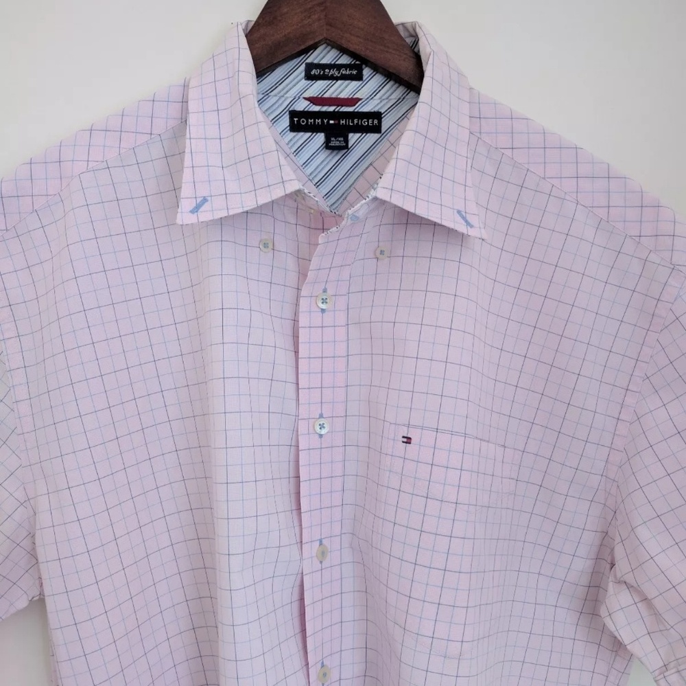 TOMMY HILFIGER! Pink mens dress XL 80s 2ply fabric