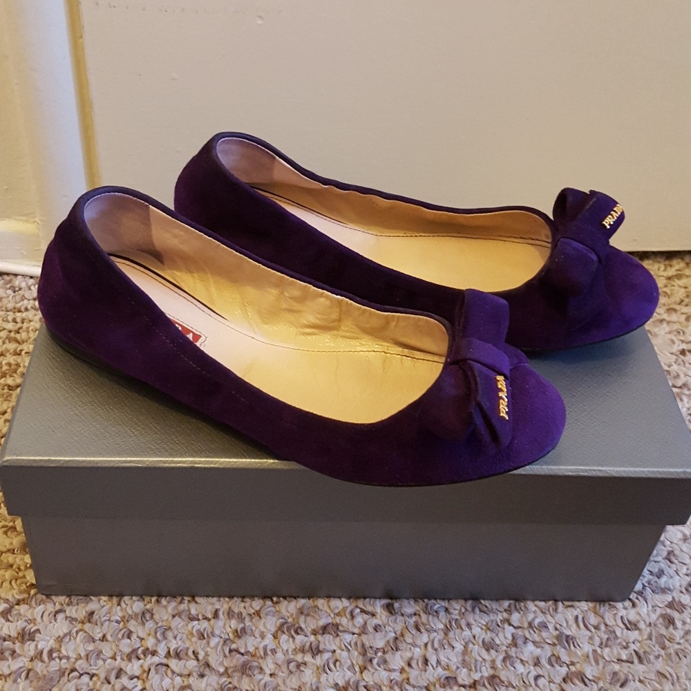 Prada Purple Suede Ballet Slippers Flats 38