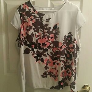 New York & Co Gray Blouse w/ Flower Print Sz XL