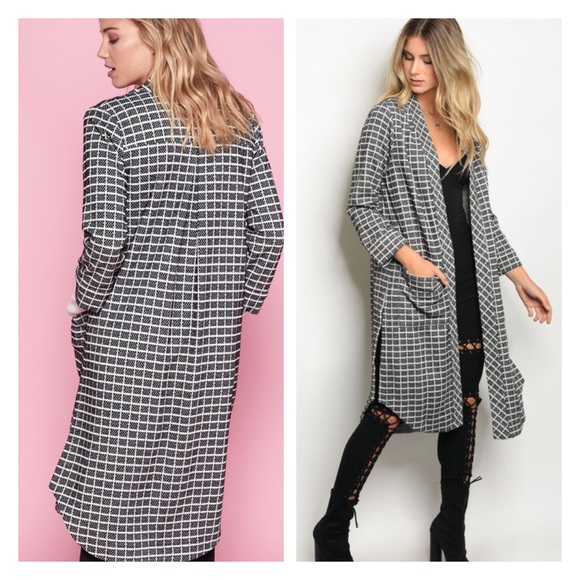 Longline open checkered duster Coat - Picture 2 of 6