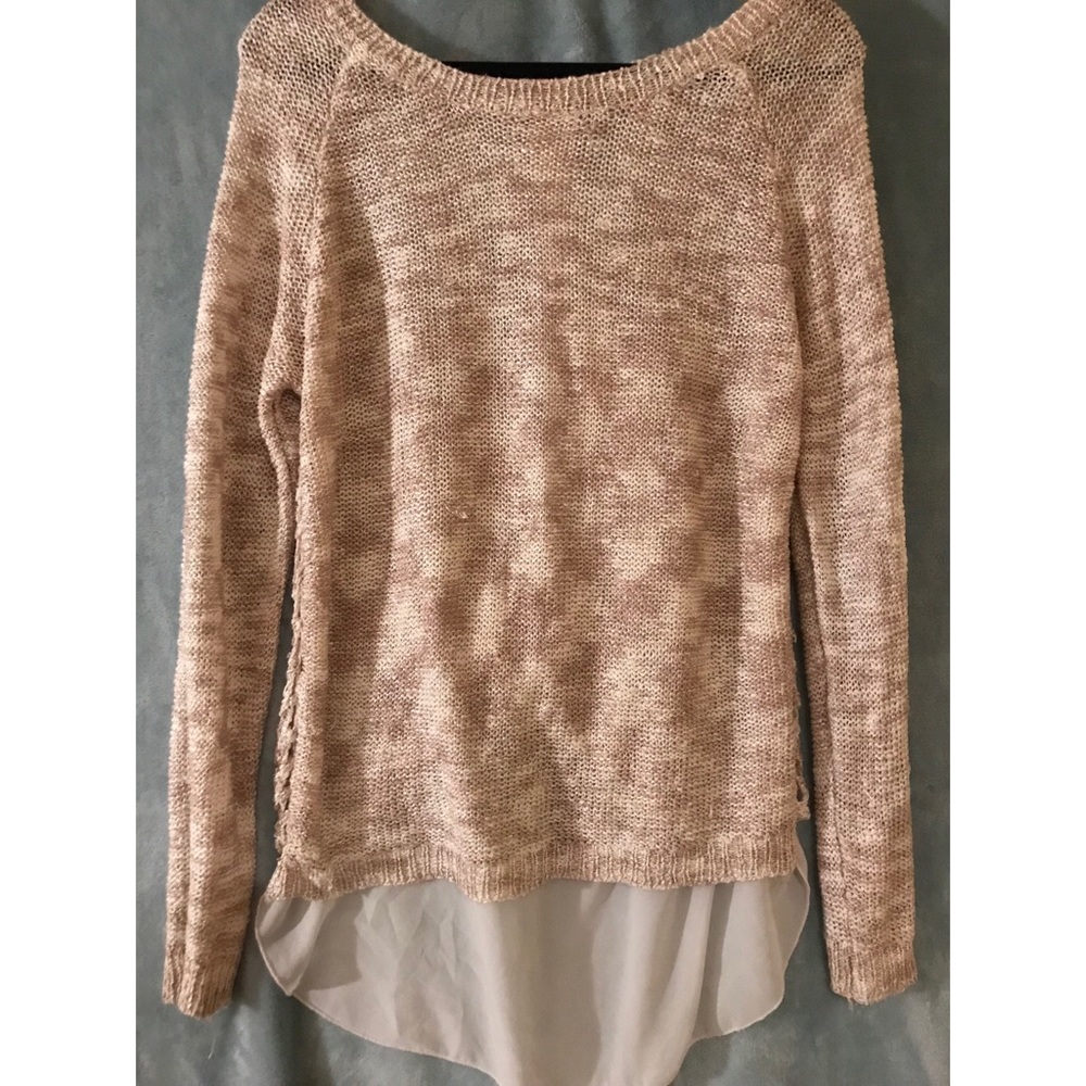 Tan/cream Long winter woven/fabric tunic with bow