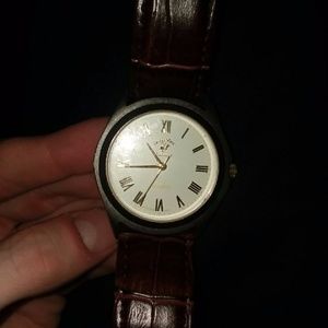 polo white and gold analog watch