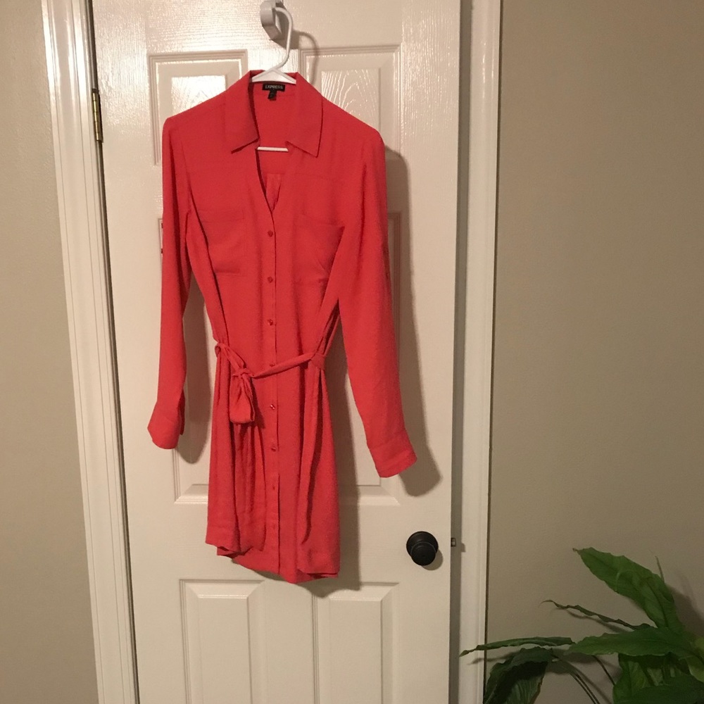 Express salmon pink shirt dress