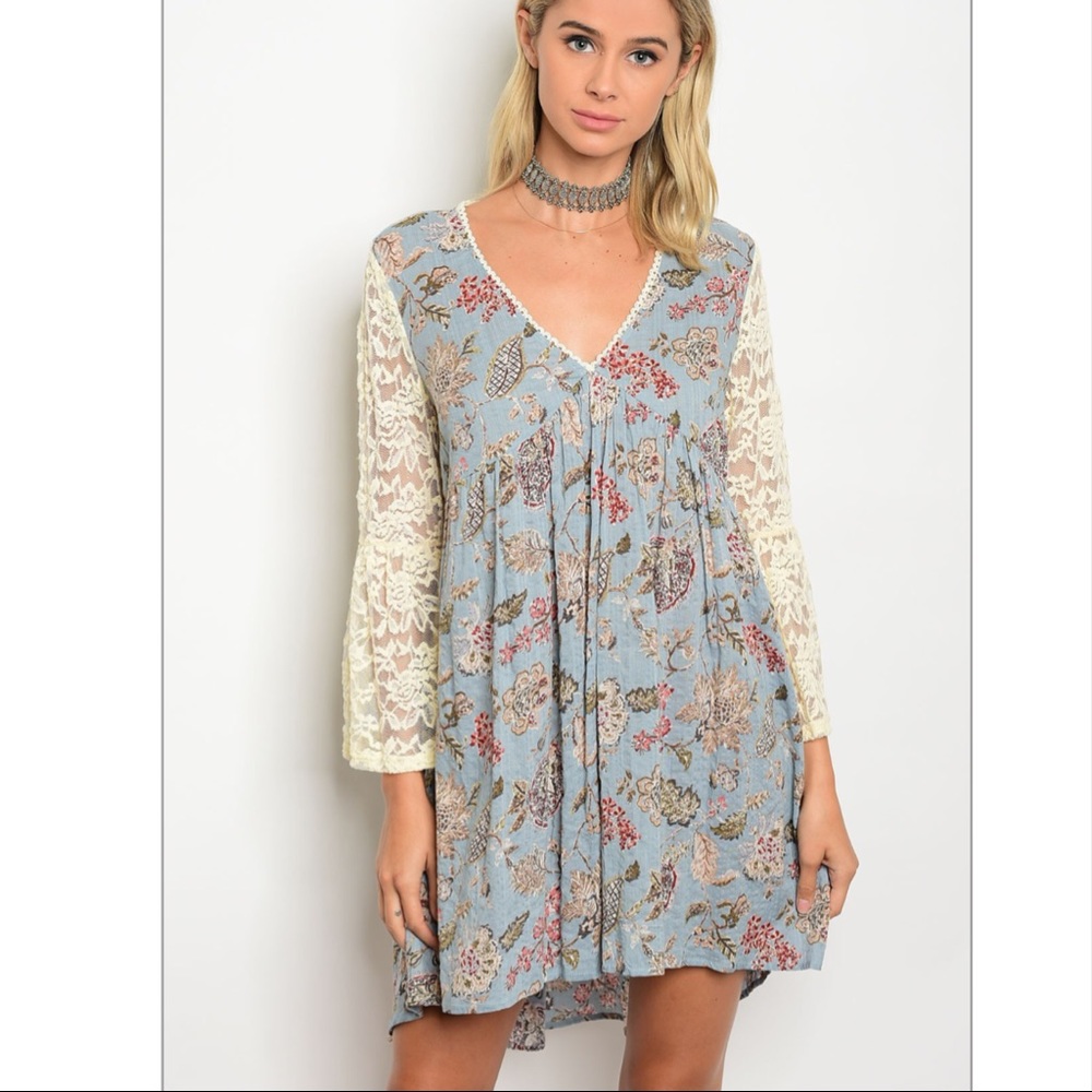 Blue cream floral dress