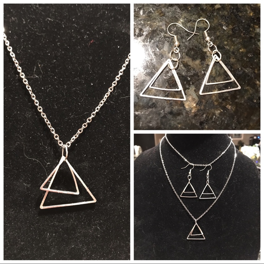 Double triangle necklace & earrings set/separately