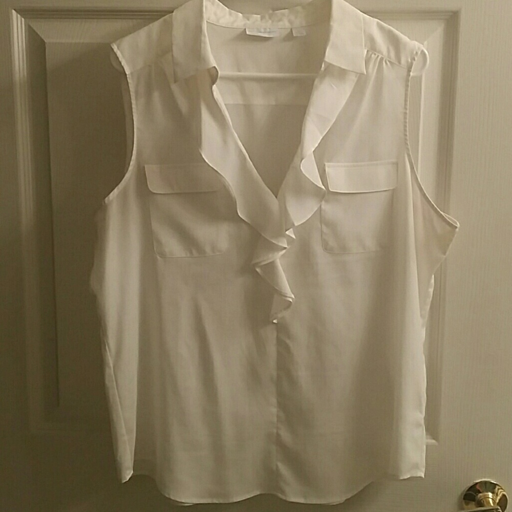 New York & Co White Cut Off Sleeve Blouse Sz XL