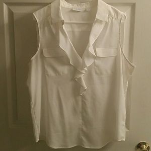 New York & Co White Cut Off Sleeve Blouse Sz XL