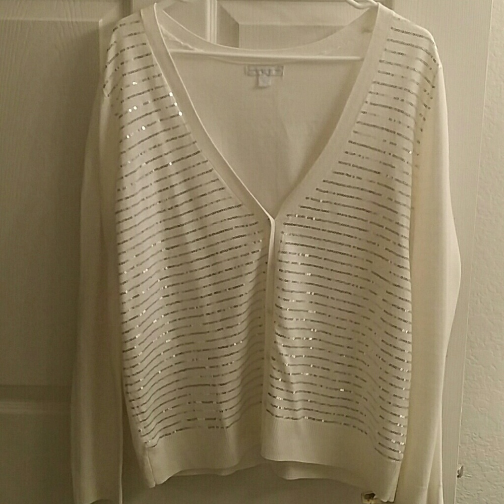 New York & Co Sparkly White Cardigan Sz XL