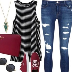 High neck black and white stripe tank