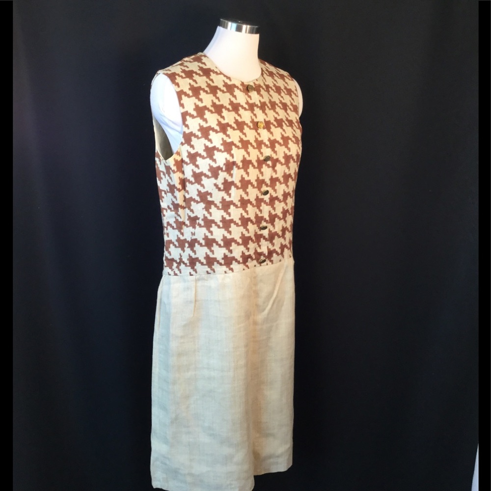 Mod Sleeveless Dress Houndstooth Linen Dress M