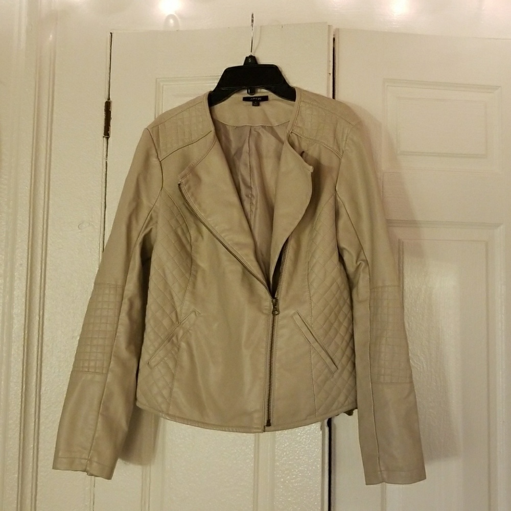 Beige Leather Cropped Jacket
