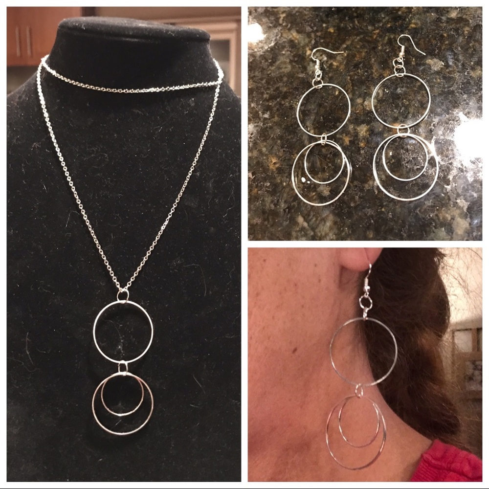 Double circle necklace and earring set or separate