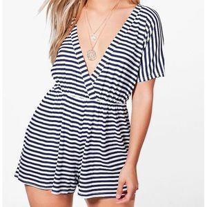 Blue and White Striped Nautical Romper