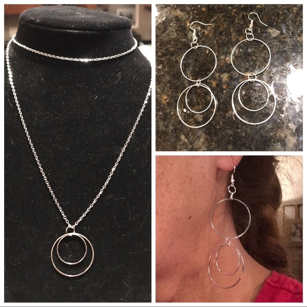 Double circle earrings & necklace set or separate