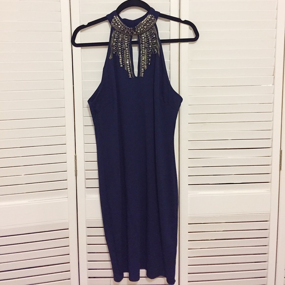 London Dress Co Navy Beaded Dress - Picture 2 of 4